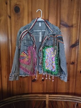 Souk + Sepia Embellished Denim Jacket with Pink and Cream Braid